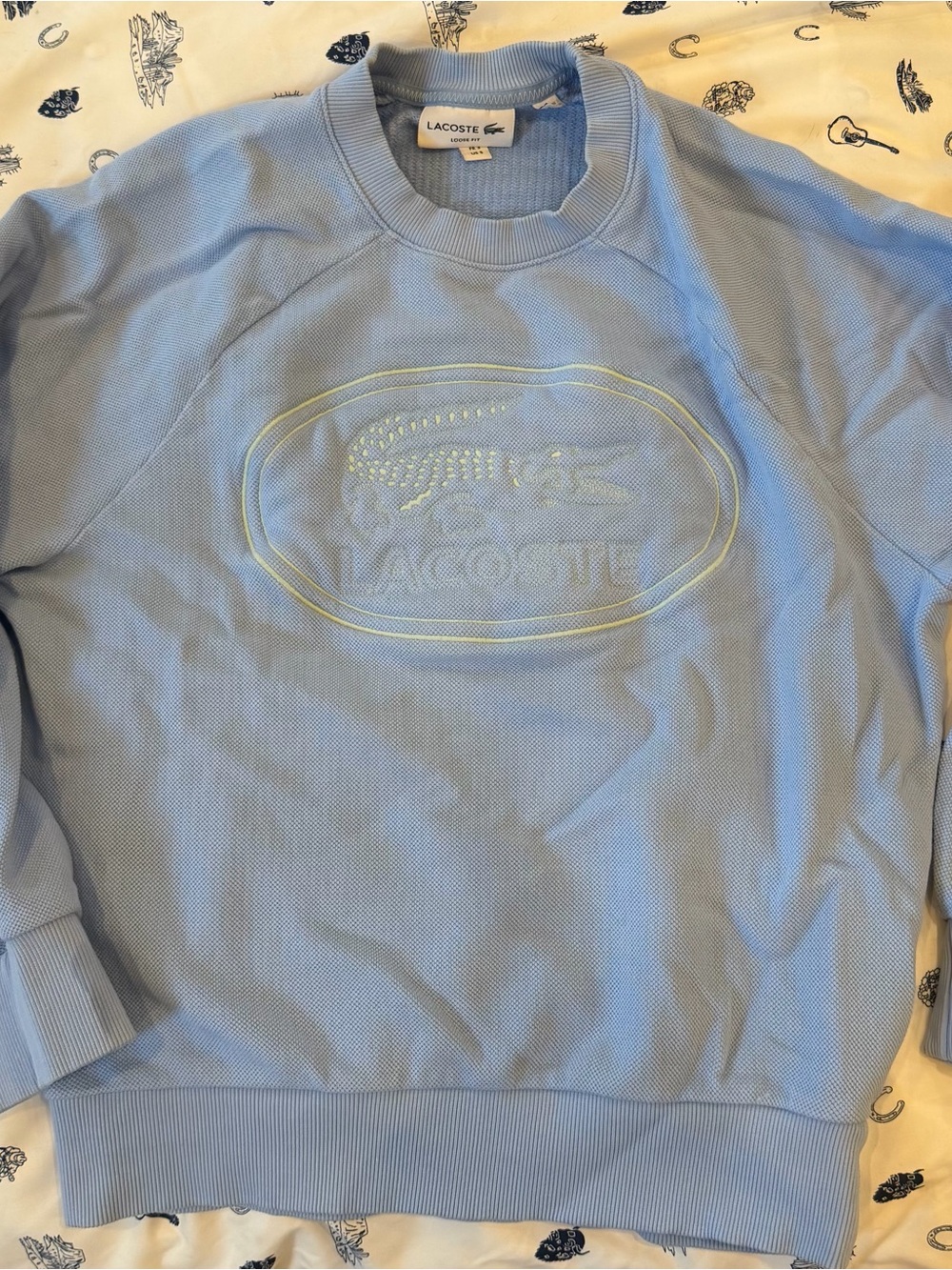 Lacoste Light Blue Embossed Croc Crewneck Sweatshirt